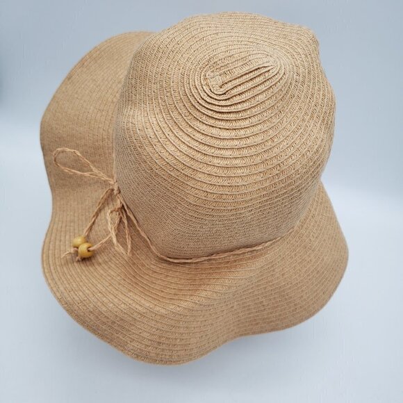 Womens Floppy Sunhat Woven Straw Tan Natural Wide Brim Beach Hat - Picture 5 of 11